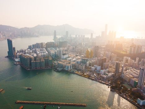 Aerial view of Hong Kong Island and Kowloon