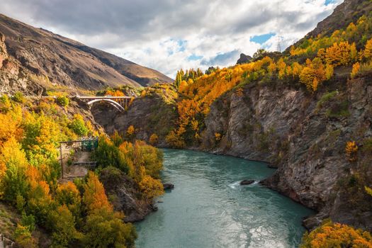 Wooden historic bridge over the shotover river, Queenstown, New Zealand