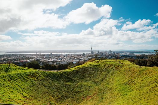 Landscape of Auckland city from the summit of Mount Eden. (North Island, New Zealand)