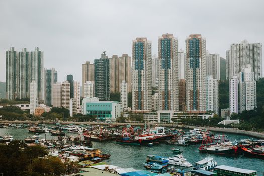 Aerial view of the Aberdeen Harbour (Aberdeen Typhoon Shelter) in Hong Kong