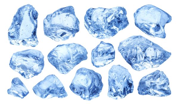 Pieces of natural ice isolated on white background with clipping path