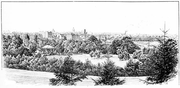 Panorama taken the Parc Montsouris, vintage engraved illustration. Paris - Auguste VITU – 1890.