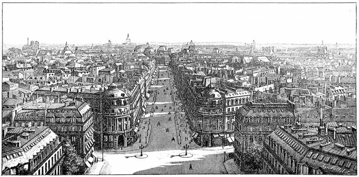 Panorama taken from the Loggia of the Opera, vintage engraved illustration. Paris - Auguste VITU – 1890.