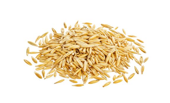 Pile of oat grains isolated on white background with clipping path