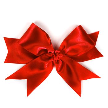 Red satin gift bow ribbon isolated on white