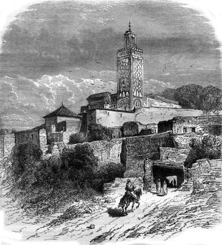 The Village of Sidi Bou Medina, Algeria, vintage engraved illustration. Magasin Pittoresque 1880.
