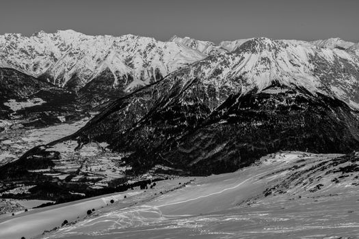 Beautiful mountaintops covered by snow