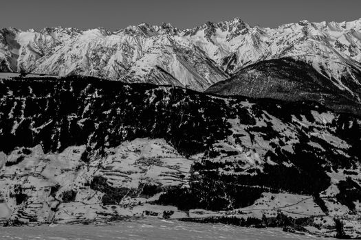 Beautiful mountaintops covered by snow