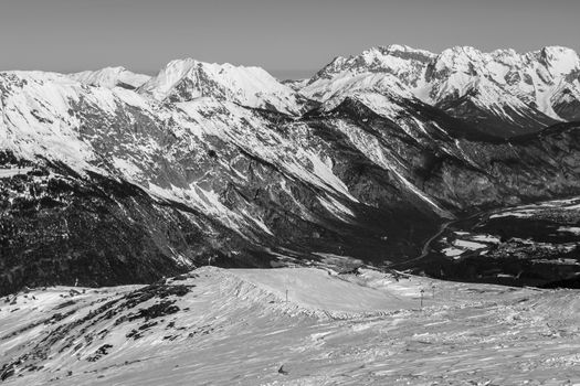 Beautiful mountaintops covered by snow