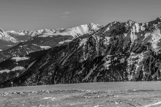 Beautiful mountaintops covered by snow