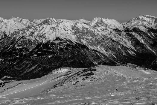 Beautiful mountaintops covered by snow