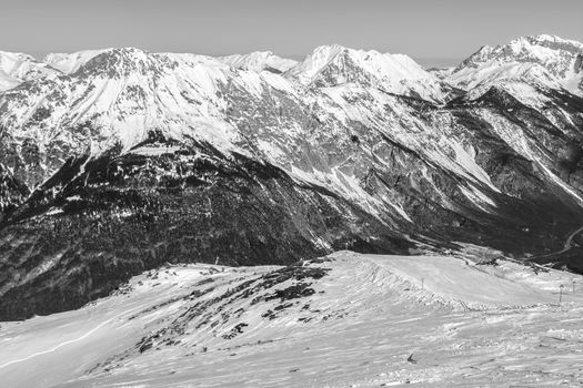 Beautiful mountaintops covered by snow