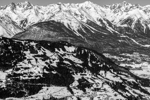 Beautiful mountaintops covered by snow