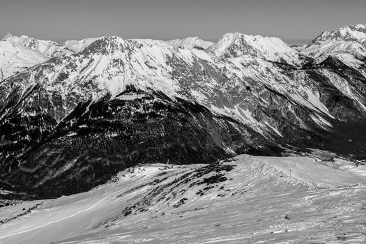 Beautiful mountaintops covered by snow