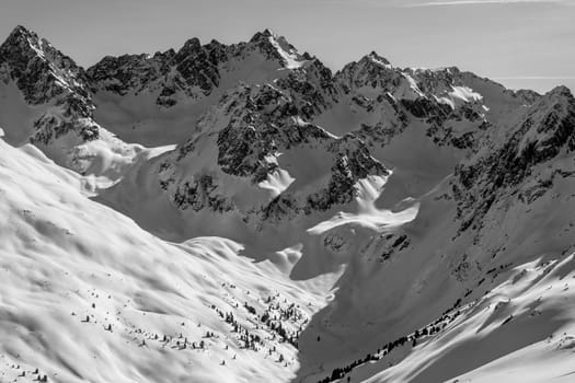 Beautiful mountaintops covered by snow