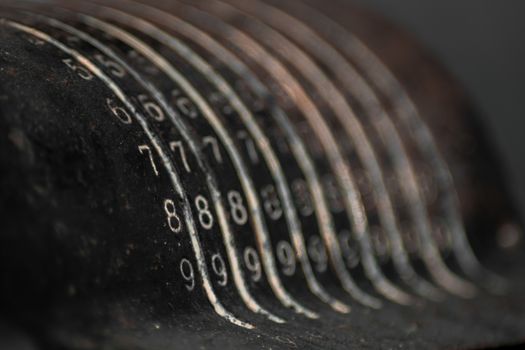 Closeup of an old vintage cash register with lots of numbers