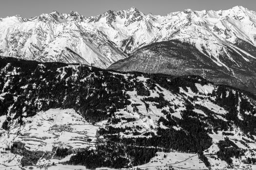 Beautiful mountaintops covered by snow