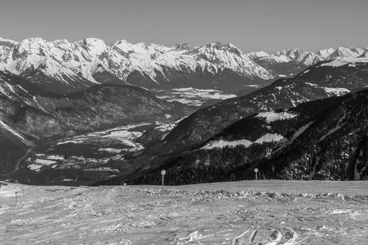 Beautiful mountaintops covered by snow