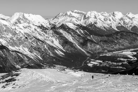 Beautiful mountaintops covered by snow