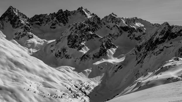 Beautiful mountaintops covered by snow