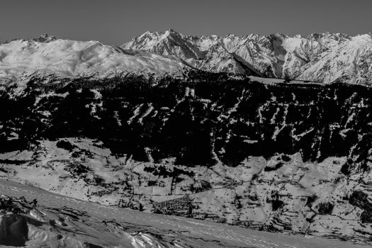 Beautiful mountaintops covered by snow