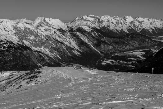 Beautiful mountaintops covered by snow