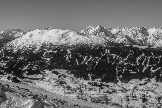 Beautiful mountaintops covered by snow