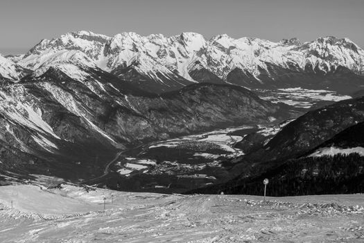 Beautiful mountaintops covered by snow