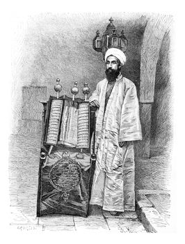 High Priest in Amran, Yemen, vintage engraved illustration. Le Tour du Monde, Travel Journal, 1881