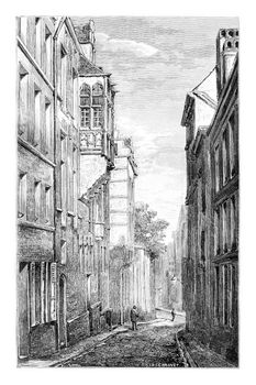 Terarken Street in Brussels, Belgium, drawing by Chauvet, vintage illustration. Le Tour du Monde, Travel Journal, 1881