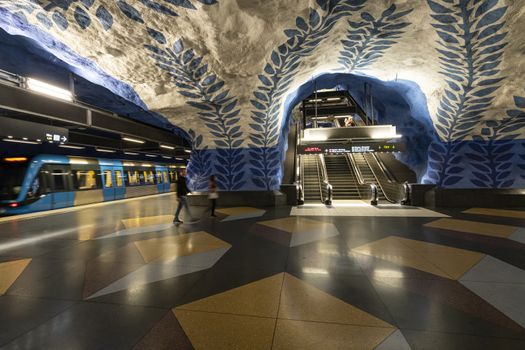 Stockholm, Sweden. September 2019.  The interior view of the  T-Centralen Metro Station  platform
