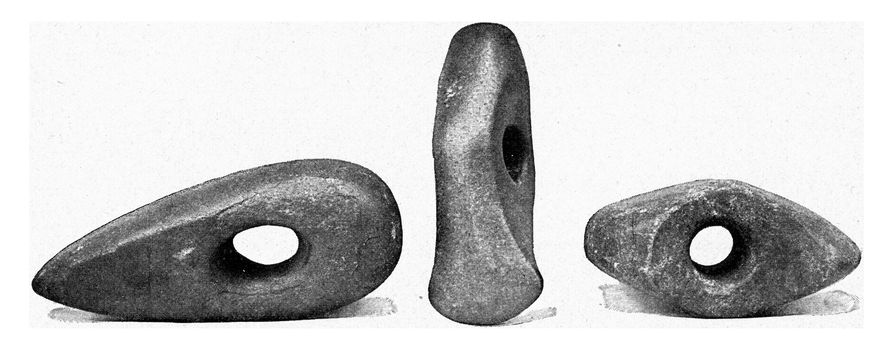 Flint axes of the recent stone age, vintage engraved illustration. From the Universe and Humanity, 1910.

