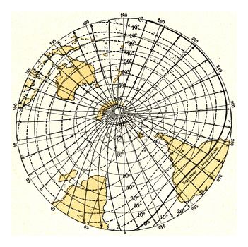 Magnetic meridians and isoclines or lines of equal magnetic inclination, vintage engraved illustration. From the Universe and Humanity, 1910.
