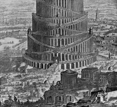 Construction of the tower of Babel, vintage engraved illustration. From the Universe and Humanity, 1910.
