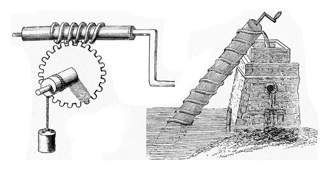 The inventor of the ardent mirror, the screw of water, the worm, vintage engraved illustration. From the Universe and Humanity, 1910.
