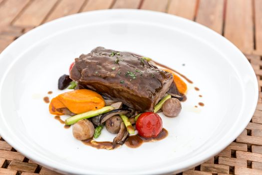 Slow cook roasted Rib with grilled vegetable