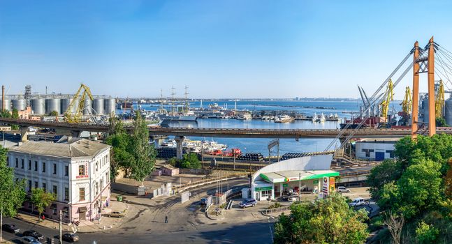Odessa, Ukraine - 09.059.2019. Panoramic view of Practical harbor in Odessa seaport at a sunny summer morning