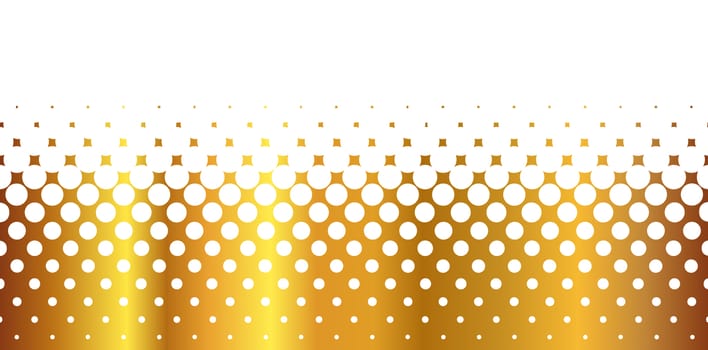 A half tone image with white dots set against a gold background.