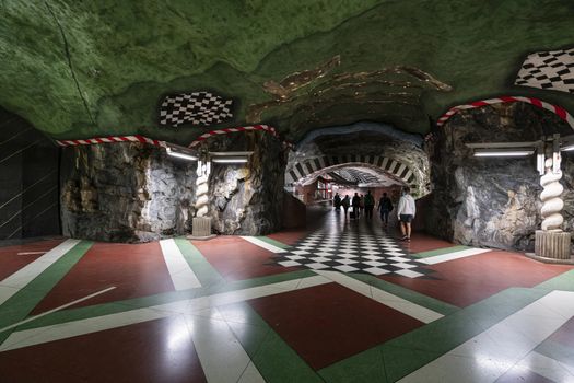 Stockholm, Sweden. September 2019. The interior view of the  Kungstradgarden Metro Stration  platform