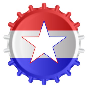 A typical metal glass bottle cap in red white and blue with Texan lone star isolated on a white background