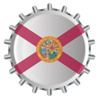 A typical metal glass bottle cap with the Florida state flag colors isolated on a white background