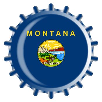 A typical metal glass bottle cap in Montana state flag colors isolated on a white background