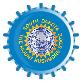 A typical metal glass bottle cap in South Dakota state flag colors isolated on a white background