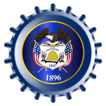 A typical metal glass bottle cap in Utah state flag colors isolated on a white background