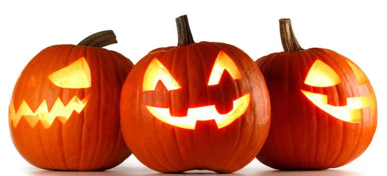 Three Halloween Pumpkins isolated on white background