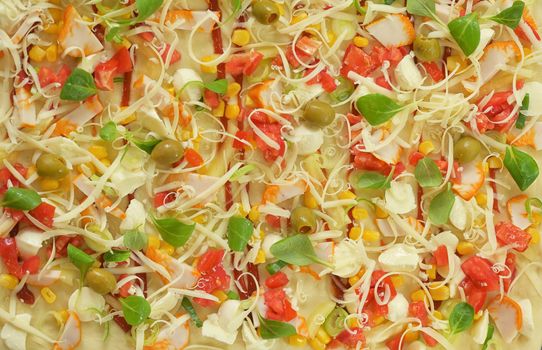 Delicious pizza with cheese and cherry tomatoes background