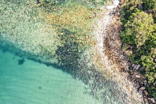 Abstract ocean aerial views of the shallows and reef