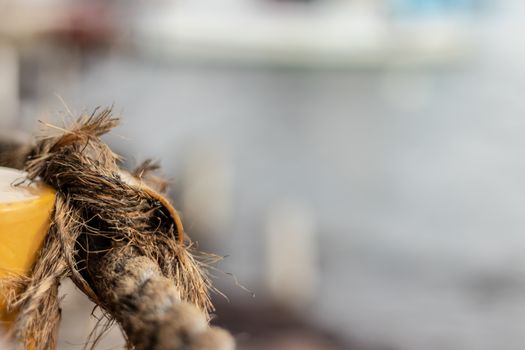 corner from an old rope with blurry background. photo has taken at izmir/turkey.