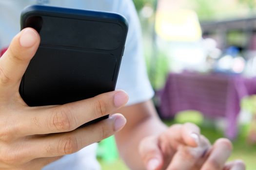 close up image of Phone on hands.Doing business the modern way,Communication technology