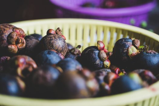 Healthy fruits Red mangosteen background in a supermarket local market